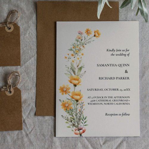 Elegant Weadow Wildflower Spring Summer Wedding Invitation
