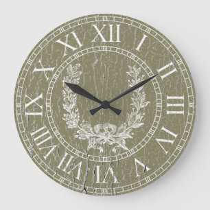 Elegant Weathered French Wreath Personalize Large Clock
