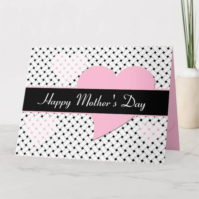 Elegant Weave Pattern, Pink Hearts Mother's Day Card (Front)