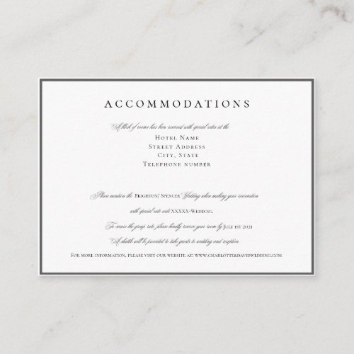 Elegant Wedd Hotel Accommodations Card CharlotteB