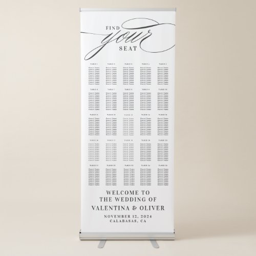 Elegant Wedding 25 Table Seating Chart  Retractable Banner