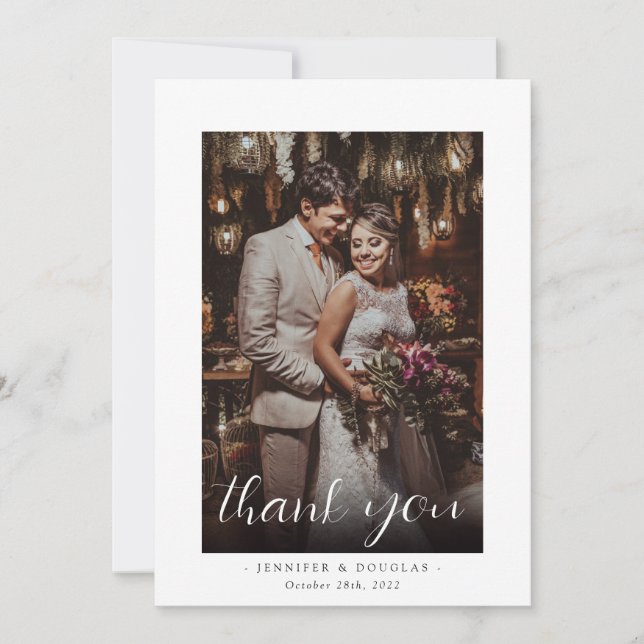 Elegant Wedding 3 Photo Thank You Card (Front)