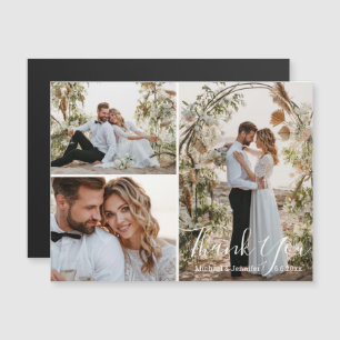 elegant wedding 3 photos collage thank you magnet
