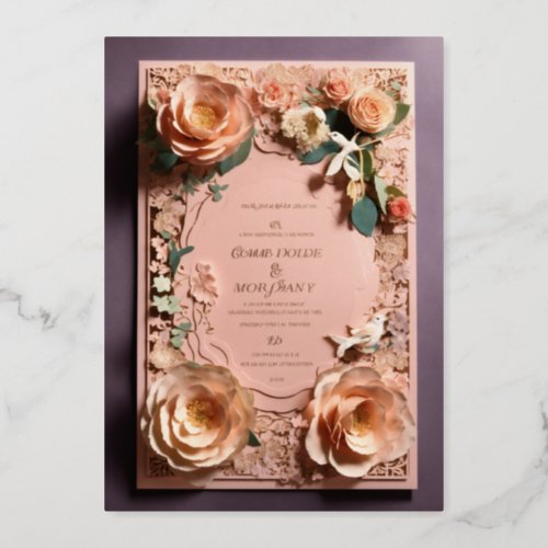 Elegant wedding 3d floral 5 x 7 Foil Invitation 