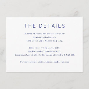 Elegant Wedding Accommodation Details Enclosure Card