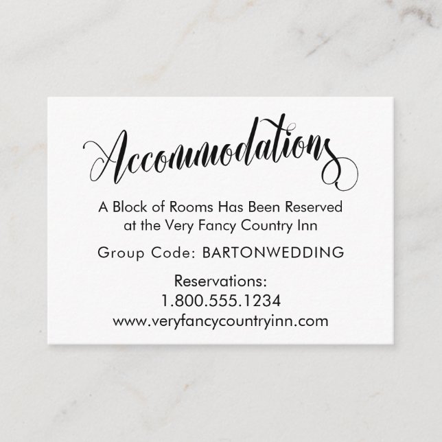 Elegant Wedding Accommodations Insert Cards (Front)