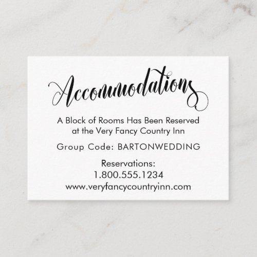 Elegant Wedding Accommodations Insert Cards