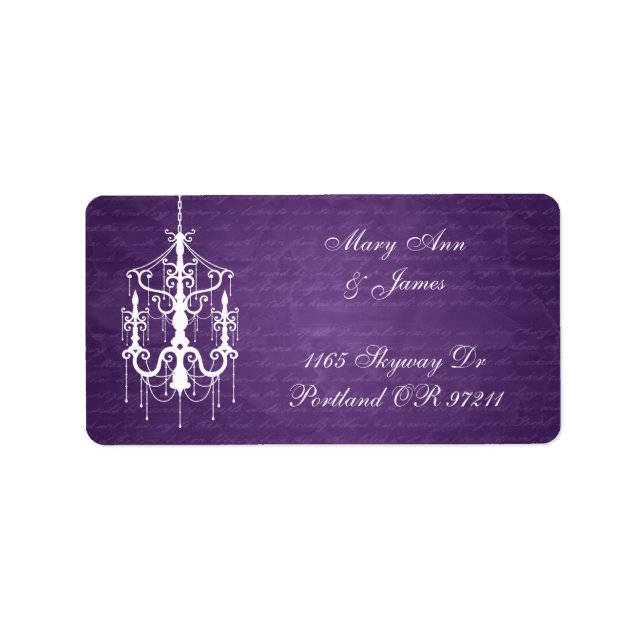 Elegant Wedding Address Chandelier Purple Label (Front)