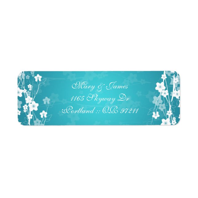 Elegant Wedding Address Cherry Blossom Blue Label (Front)