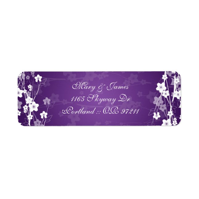 Elegant Wedding Address Cherry Blossom Purple Label (Front)