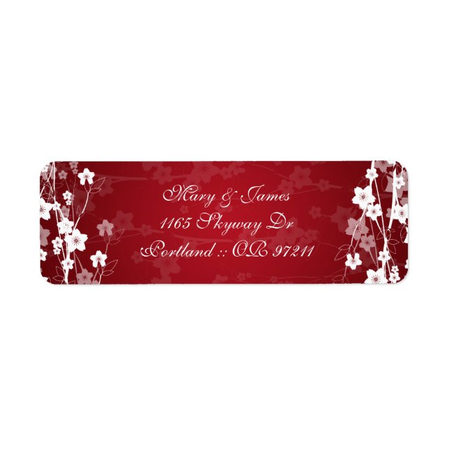 Elegant Wedding Address Cherry Blossom Red Label (Front)