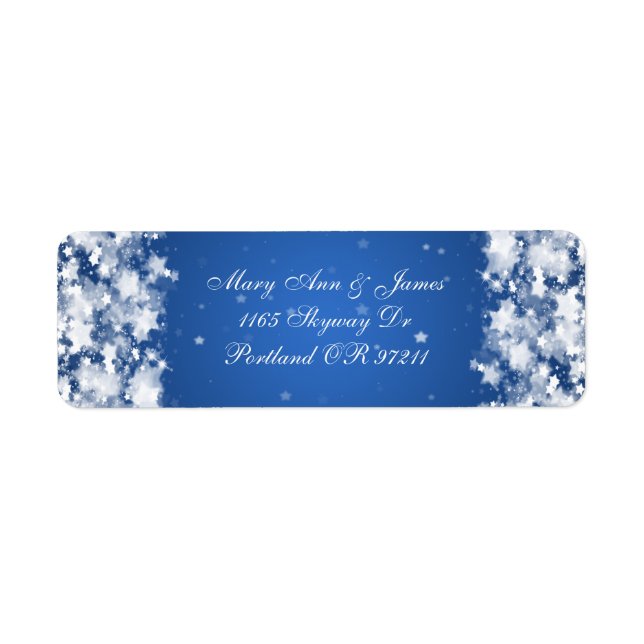 Elegant Wedding Address Dazzling Stars Blue Label (Front)