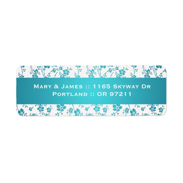 Elegant Wedding Address Floral Pattern Aqua Blue Label (Front)