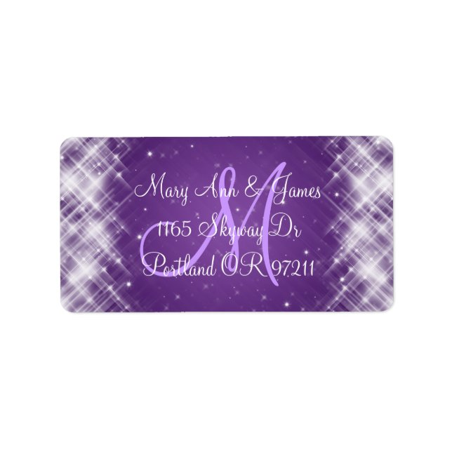 Elegant Wedding Address Glamorous Sparks Purple Label (Front)