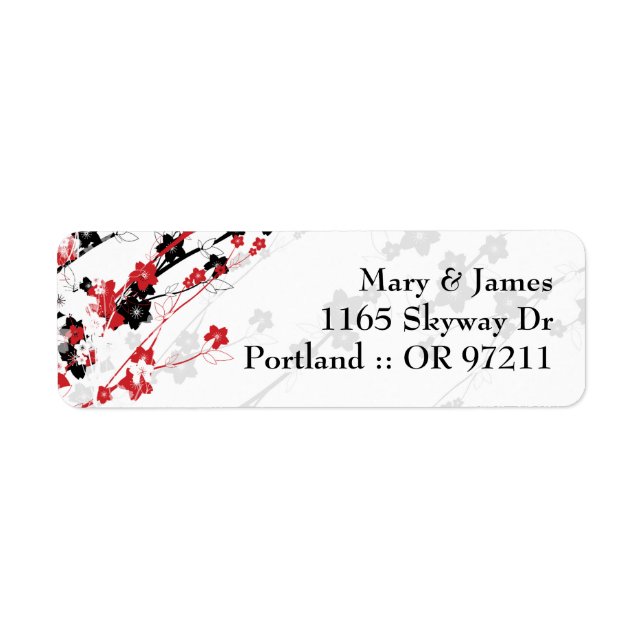 Elegant Wedding Address  Japanese Flowers Red Label (Front)
