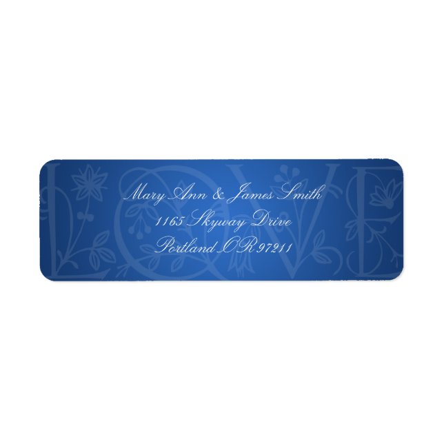 Elegant Wedding Address Love Flourish Blue Label (Front)
