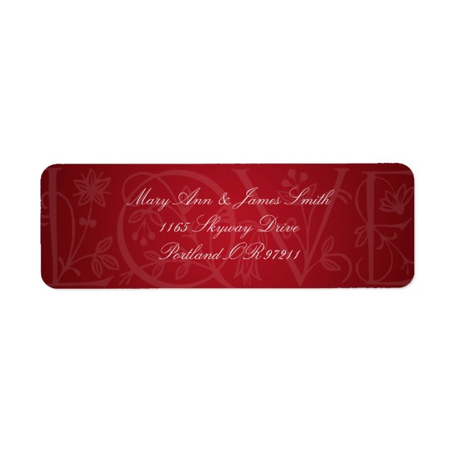 Elegant Wedding Address Love Flourish Red Label (Front)