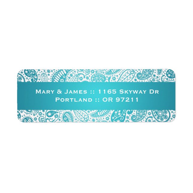 Elegant Wedding Address Paisley Pattern Aqua Blue Label (Front)