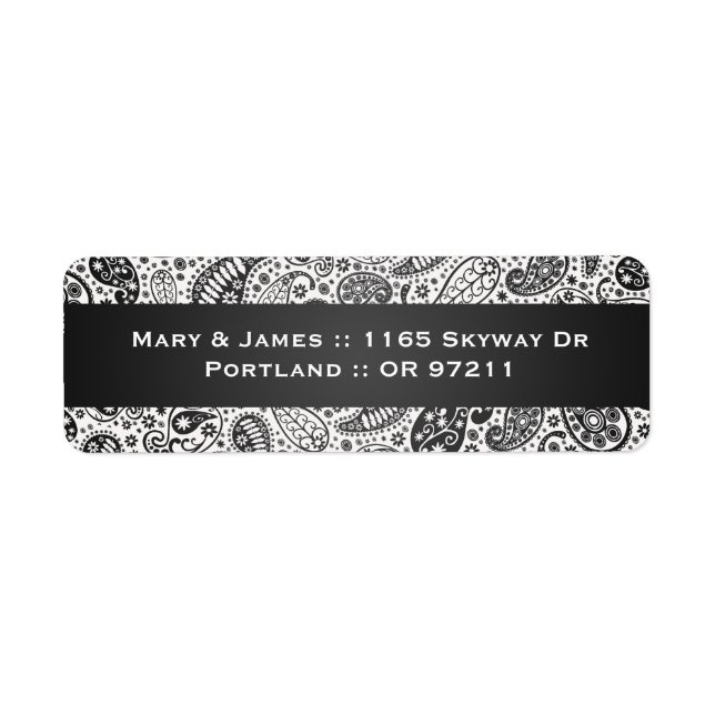 Elegant Wedding Address Paisley Pattern Black Label (Front)