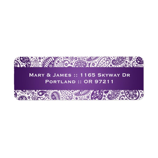 Elegant Wedding Address Paisley Pattern Purple Label (Front)
