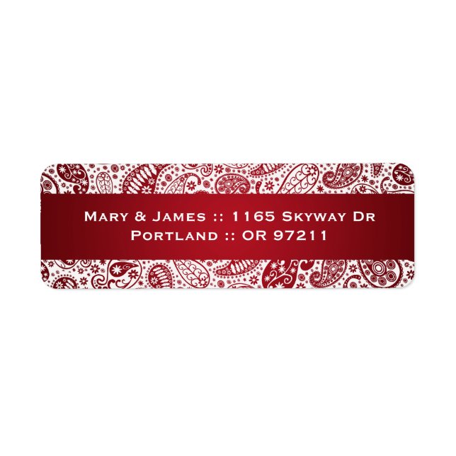 Elegant Wedding Address Paisley Pattern Red Label (Front)