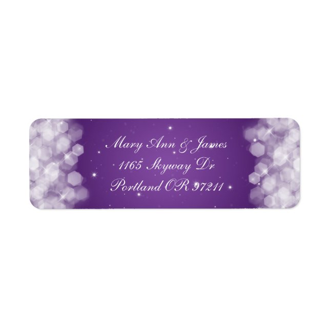 Elegant Wedding Address Party Sparkle Purple Label (Front)