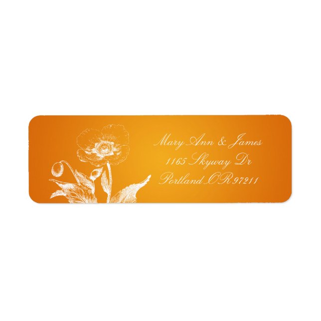 Elegant Wedding Address Poppy Orange Label (Front)