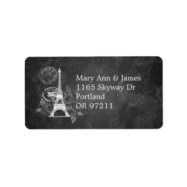 Elegant Wedding Address Romantic Paris Black Label (Front)