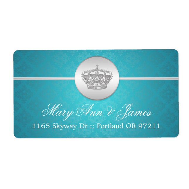 Elegant Wedding Address Royal Crown Blue Label (Front)