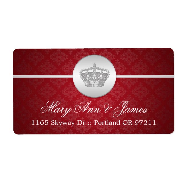 Elegant Wedding Address Royal Crown Red Label (Front)