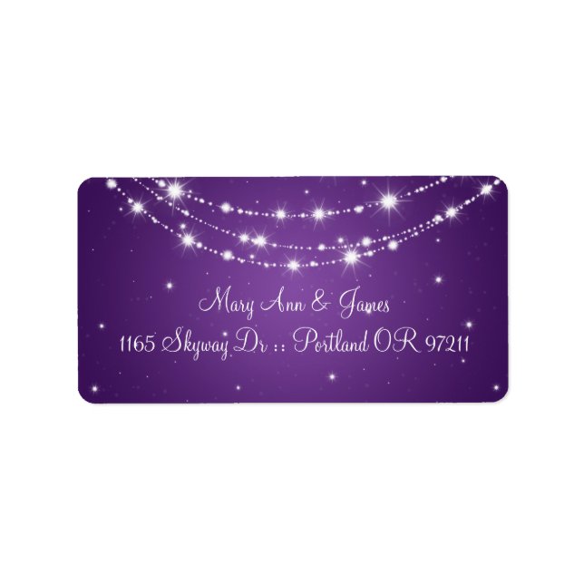 Elegant Wedding Address Sparkling Chain Purple Label (Front)