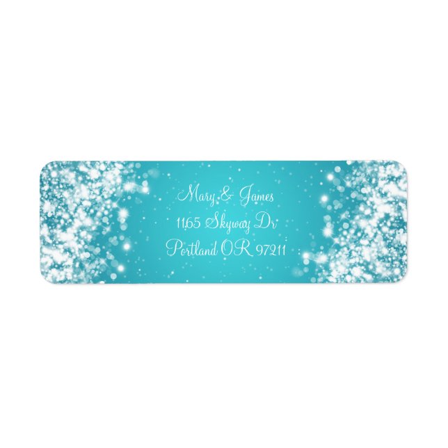 Elegant Wedding Address Sparkling Wave Blue Label (Front)