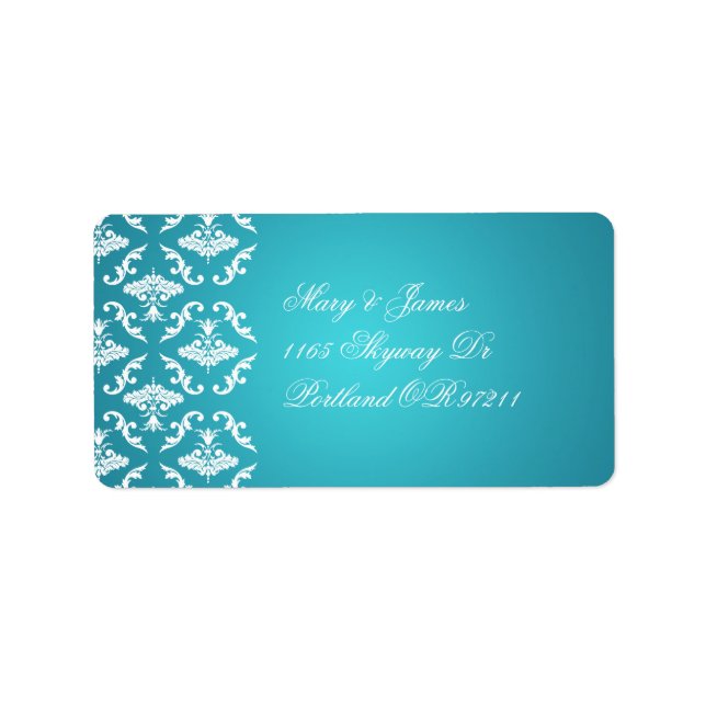 Elegant Wedding Address Vintage Damask Blue Label (Front)