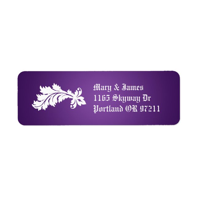 Elegant Wedding Address Vintage Ornament Purple Label (Front)