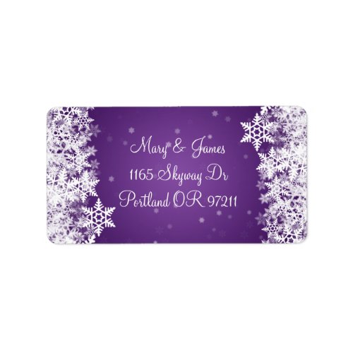 Elegant Wedding Address Winter Snowflakes Purple Label