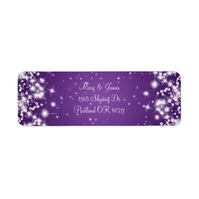 Elegant Wedding Address Winter Sparkle Purple Label (Front)