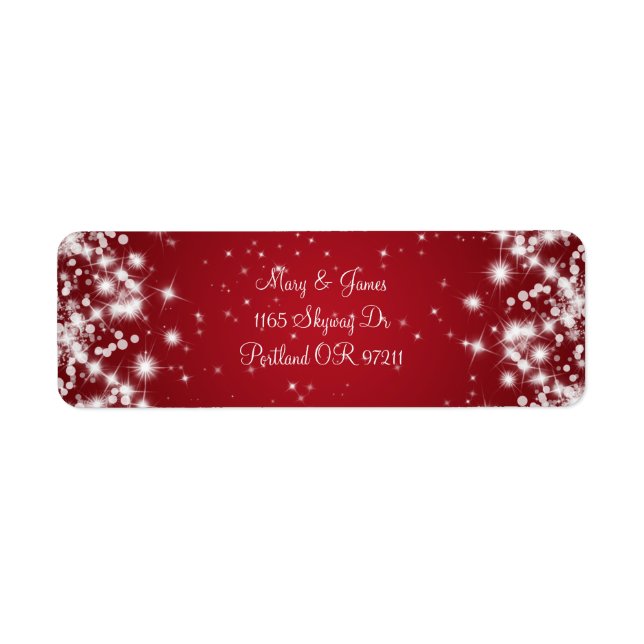 Elegant Wedding Address Winter Sparkle Red Label (Front)