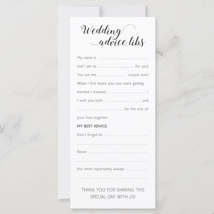 Elegant Wedding Advice Cards Funny | Zazzle