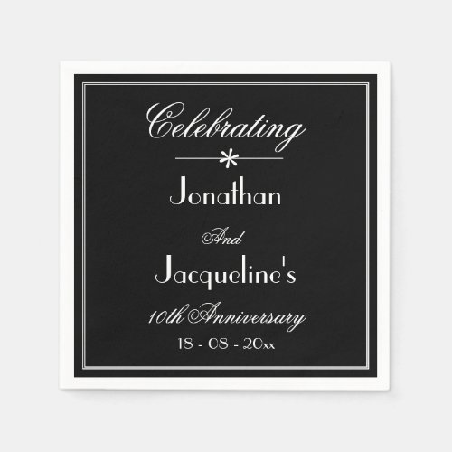 Elegant Wedding Anniversary Classic Black  White Napkins