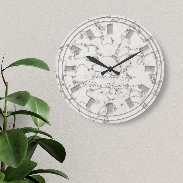Elegant Wedding Anniversary Faux Marble Clock (Just add your names and wedding anniversary date to this faux marble wall clock)