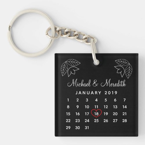 Elegant Wedding Anniversary Personalized Calendar Keychain