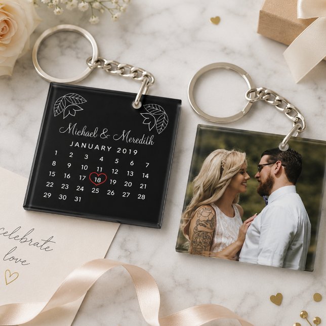 Elegant Wedding Anniversary Personalized Calendar Keychain (Creator Uploaded)