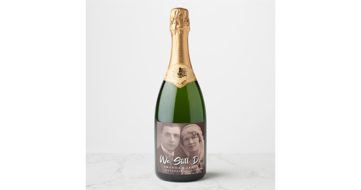 Elegant Wedding Anniversary Photo Champagne Label | Zazzle