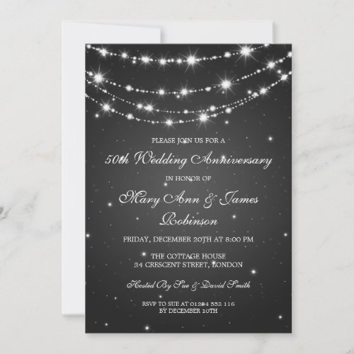 Elegant Wedding Anniversary Sparkling Chain Black Invitation