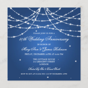Elegant Wedding Anniversary String Of Stars Blue Invitation