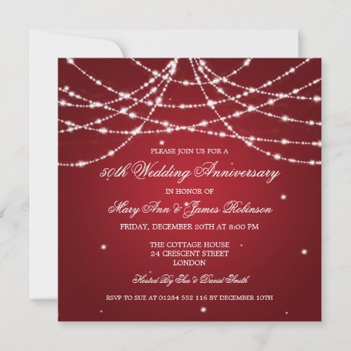 Elegant Wedding Anniversary String Of Stars Red Invitation