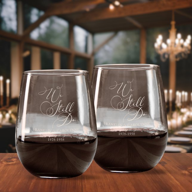 Elegant Wedding Anniversary Vow Renewal  Stemless Wine Glass (Elegant Wedding Anniversary Vow Renewal Stemless Wine Glass)