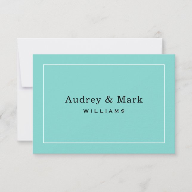 Elegant Wedding Aqua Blue and Black Monogram Thank You Card (Front)