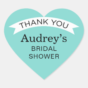 Elegant Wedding Aqua Blue Bridal Shower Thank You Heart Sticker