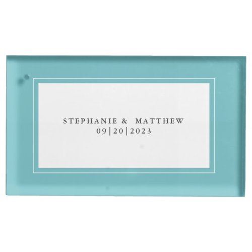 Elegant Wedding Aqua Blue Green White Chic Border Place Card Holder